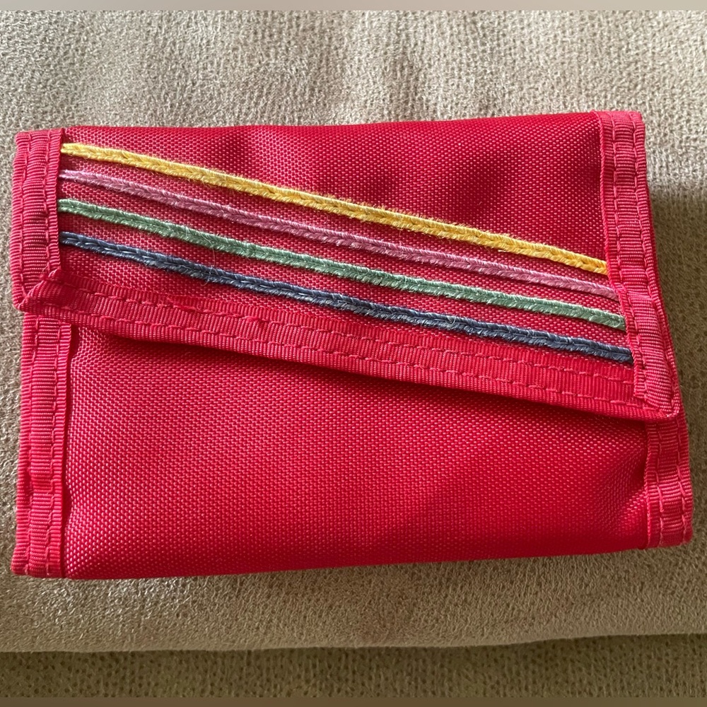Vintage Roger Gimbel Red Striped Rainbow Hook & Loop Closure Wallet